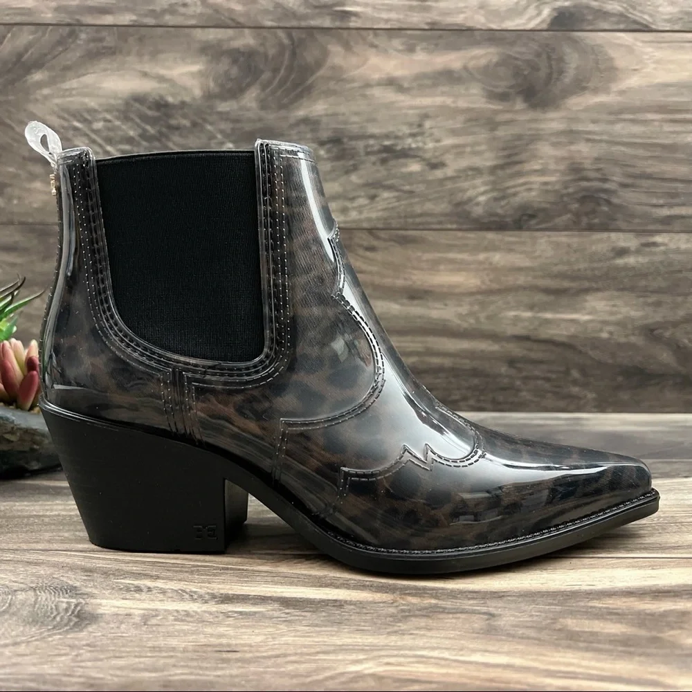 NIB Sam Edelman Winona Western Ankle Rain Bootie Bootie Dark Leopard 8M 38 - Picture 4 of 11